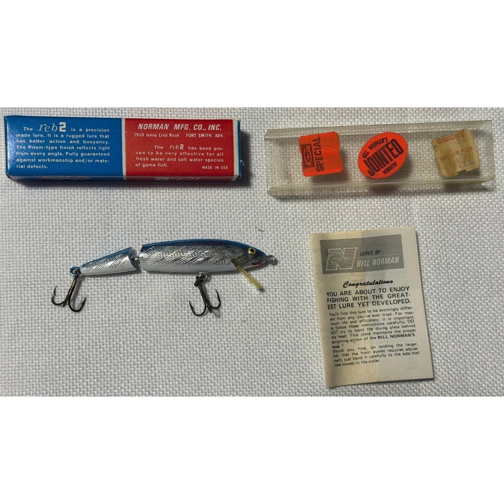 VTG Bill Norman Jointed Minnow Reb2 Fishing Lure Blue Silver Prism Finish Box - Picture 2 of 9